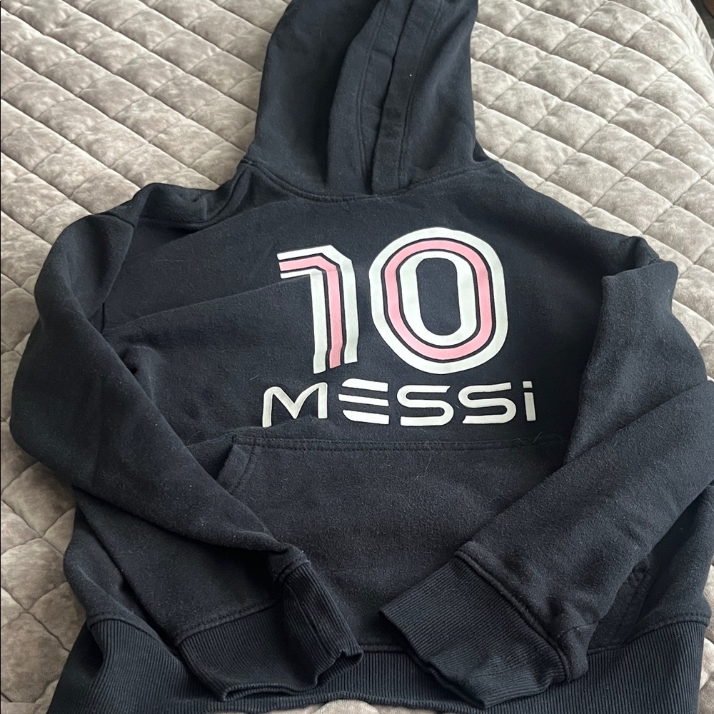 Black Messi Hoodie with Pink and White Accents